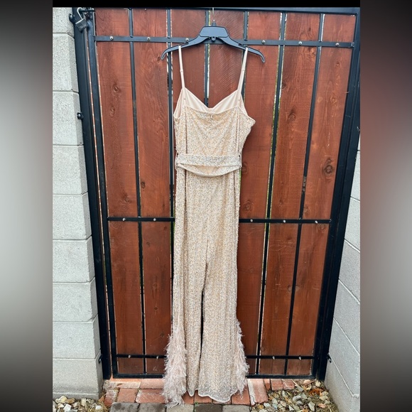 ASOS LUXE NWT Curve Embellished Belted Jumpsuit Plus Size 16 Neutral Color - Picture 3 of 7